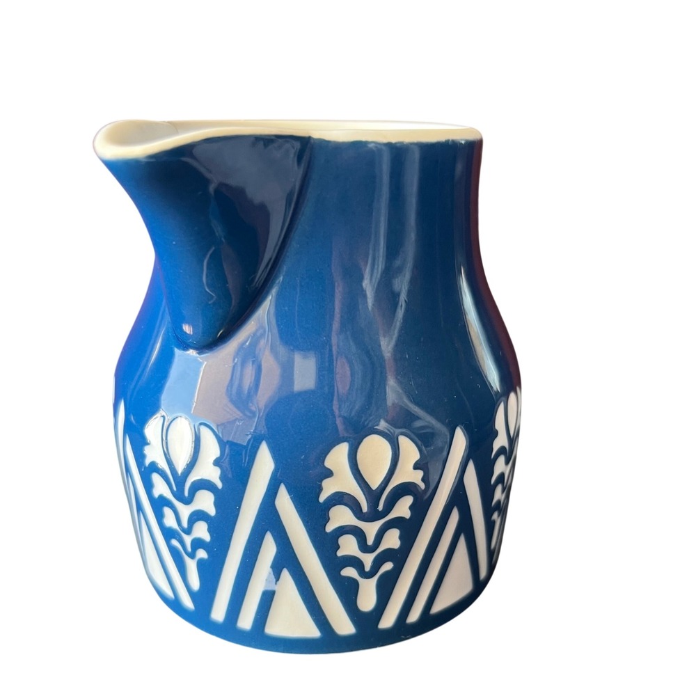 VTG Villeroy Boch Dresden Blue Creamer Pitcher MCM Folk Art Germany Scandinavian